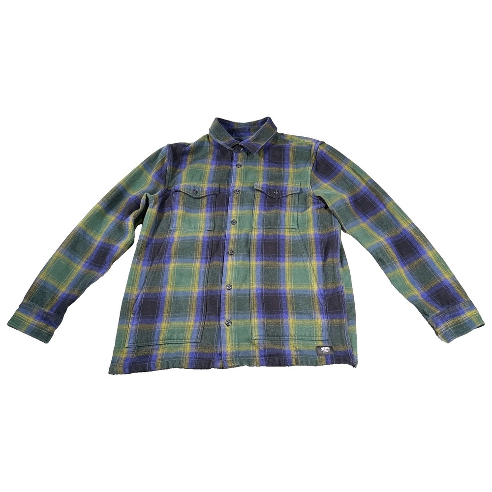 VANS Flannel Shirt Mens Sz Medium Blue Green Plaid Heavyweight Shacket
